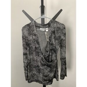 New Chico's Travelers Black & White Jacquard Tudor Wrap L/S Size 3 NWT (F10)